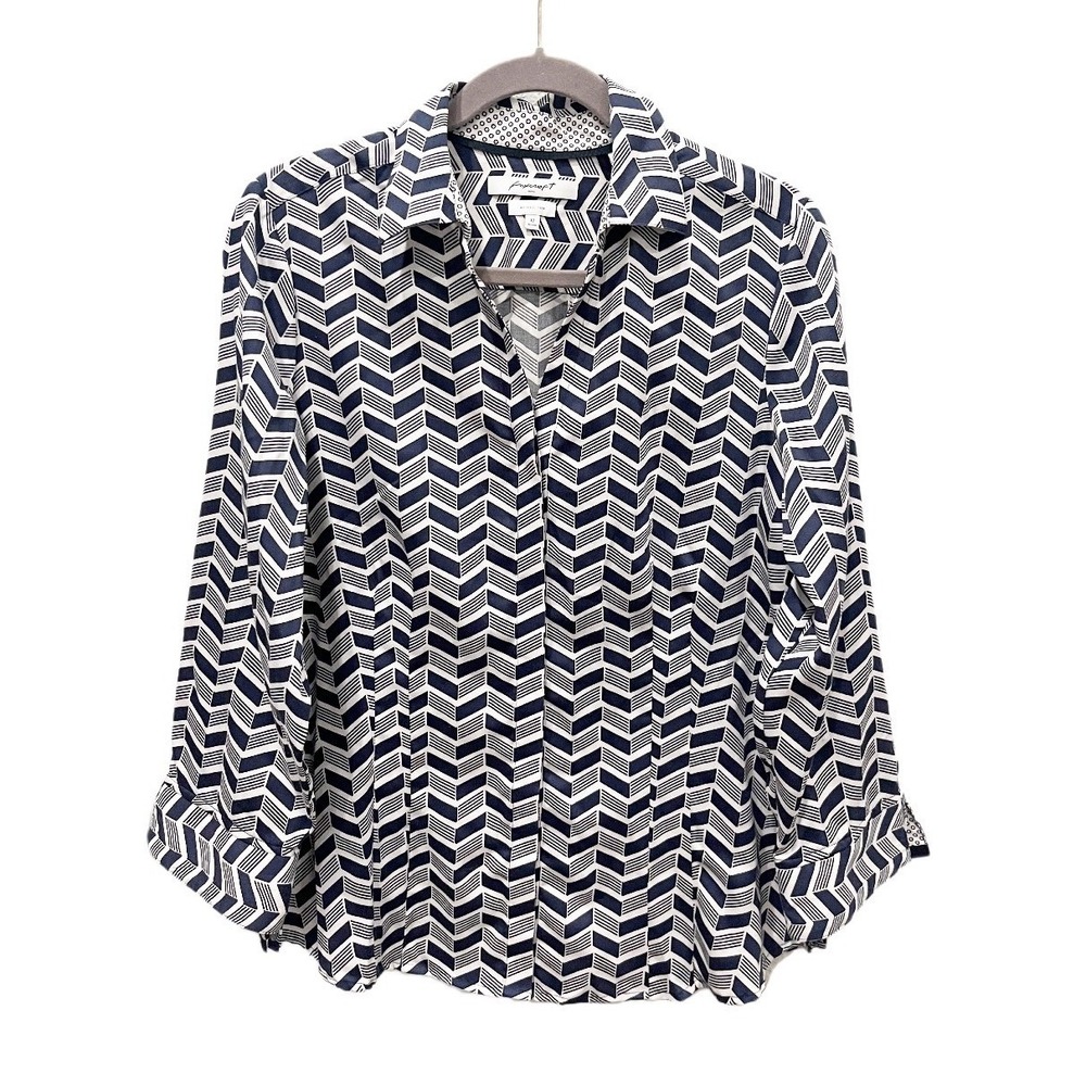 Foxcroft Geometric Wringle Free Cotton Fitted Button Down Shirt Size 12 Office - Picture 2 of 9